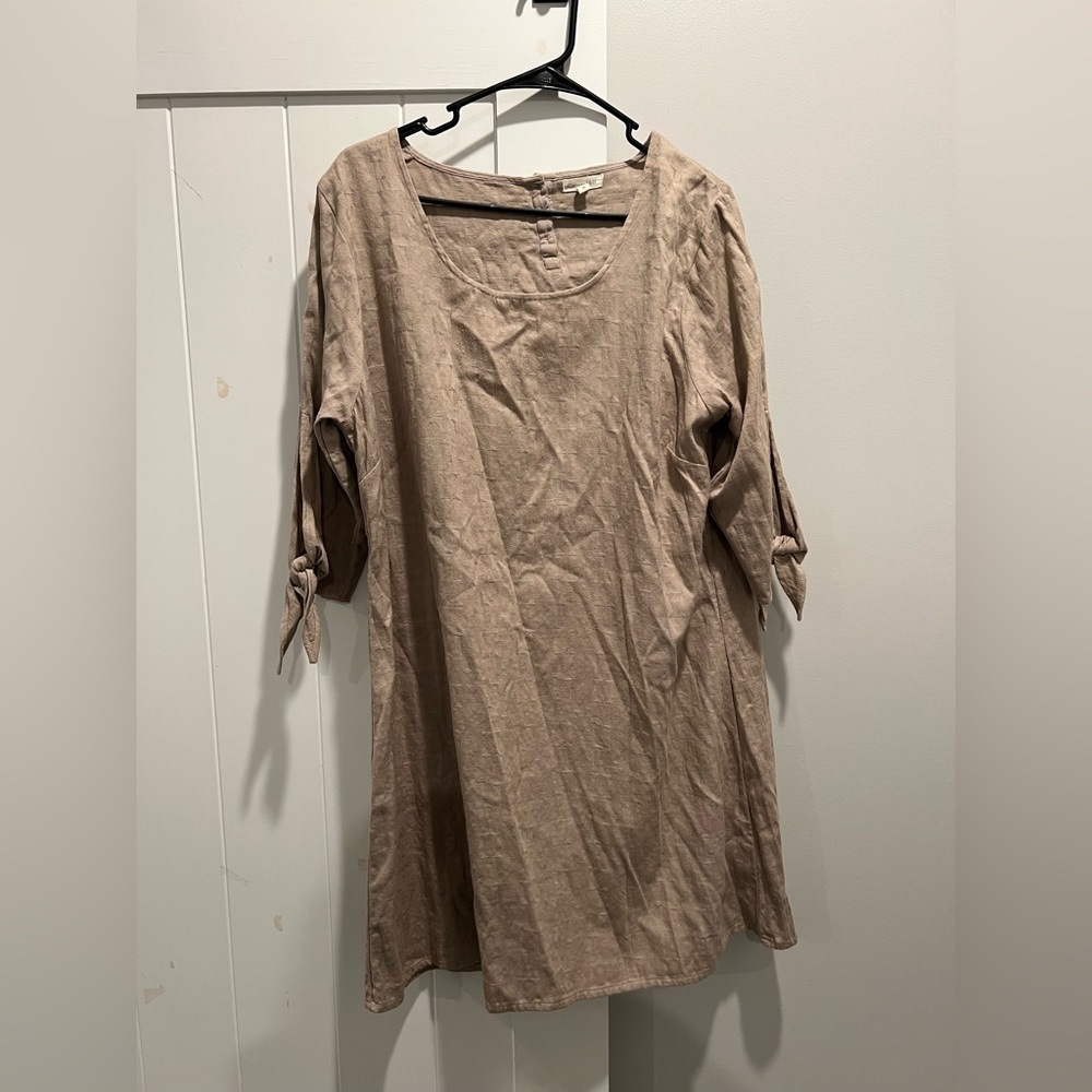Garnet Hill Khaki Textured Tie Sleeve Dress Size 16